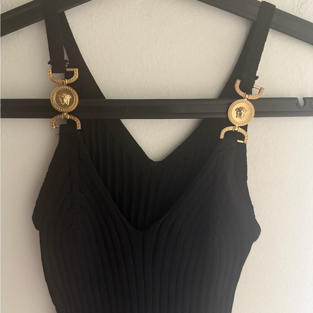 Gold Medusa Head Ribbed Tank • Black • S NWT • Gold Detail Designer Inspired Top